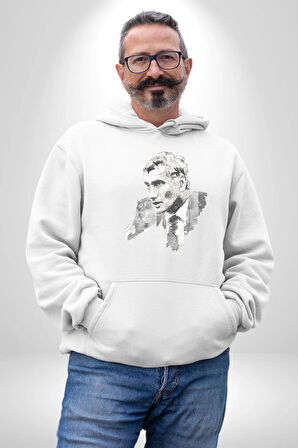 Yılmaz Güney Karakalem Yeşilçam Kadın Erkek  Beyaz Kapüşonlu Sweatshirt Hoodie
