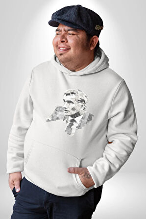 Yılmaz Güney Karakalem Yeşilçam Kadın Erkek  Beyaz Kapüşonlu Sweatshirt Hoodie