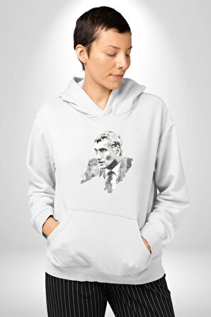 Yılmaz Güney Karakalem Yeşilçam Kadın Erkek  Beyaz Kapüşonlu Sweatshirt Hoodie