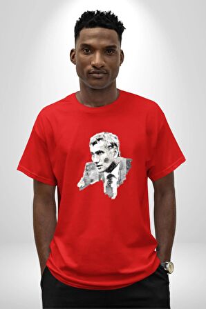 Yılmaz Güney Karakalem Yeşilçam Pamuklu Bisiklet Yaka Kadın Erkek Oversize Boyfriend Dijital Baskılı Kırmızı T-Shirt