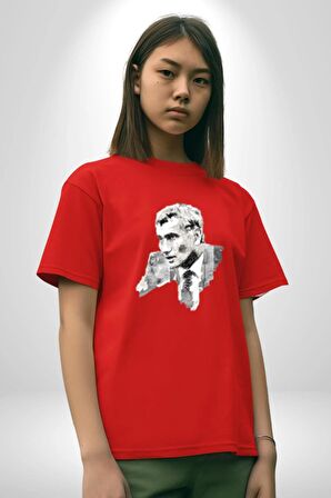 Yılmaz Güney Karakalem Yeşilçam Pamuklu Bisiklet Yaka Kadın Erkek Oversize Boyfriend Dijital Baskılı Kırmızı T-Shirt