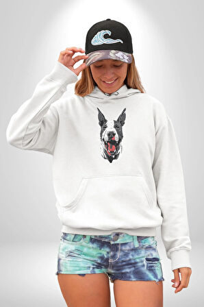Doberman Kırmızı Dil Siyah Dik Kulak Kadın Erkek  Beyaz Kapüşonlu Sweatshirt Hoodie