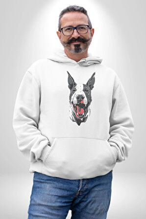 Doberman Kırmızı Dil Siyah Dik Kulak Kadın Erkek  Beyaz Kapüşonlu Sweatshirt Hoodie