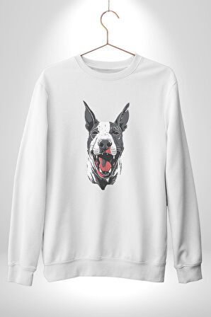 Doberman Kırmızı Dil Siyah Dik Kulak Kadın Erkek  Beyaz Baskılı Sweatshirt 