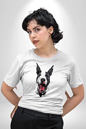 Doberman Kırmızı Dil Siyah Dik Kulak Kadın Erkek Unisex Beyaz Organik Baskılı T-Shirt Penye Yüksek Kalite