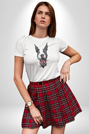 Doberman Kırmızı Dil Siyah Dik Kulak Kadın Erkek Unisex Beyaz Organik Baskılı T-Shirt Penye Yüksek Kalite