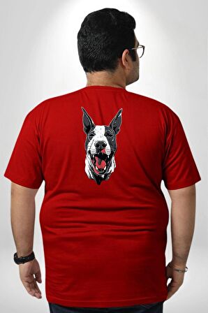 Doberman Kırmızı Dil Kırmızı Dik Kulak Büyük Beden Kırmızı Tişört Kadın Erkek Ünisex Sırt Baskılı
