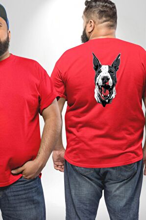 Doberman Kırmızı Dil Kırmızı Dik Kulak Büyük Beden Kırmızı Tişört Kadın Erkek Ünisex Sırt Baskılı