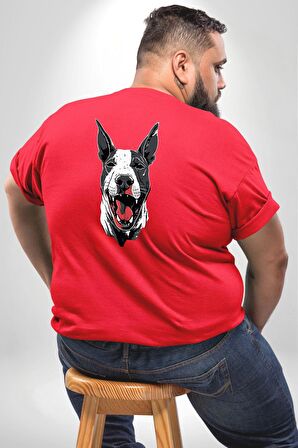 Doberman Kırmızı Dil Kırmızı Dik Kulak Büyük Beden Kırmızı Tişört Kadın Erkek Ünisex Sırt Baskılı