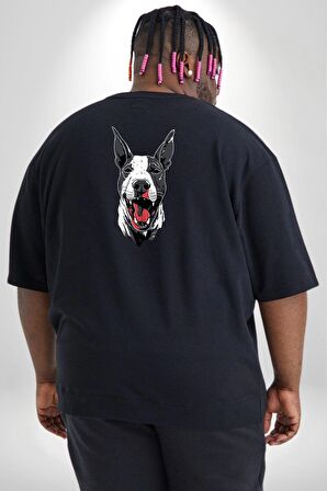 Doberman Siyah Dil Siyah Dik Kulak Büyük Beden Siyah Tişört Kadın Erkek Ünisex Sırt Baskılı