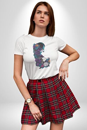 Cadılar Siyah Güller  Kadın Erkek Unisex Beyaz Organik Baskılı T-Shirt Penye Yüksek Kalite