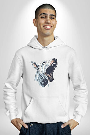 Bull Terier Köpek Havlama  Kadın Erkek  Beyaz Kapüşonlu Sweatshirt Hoodie