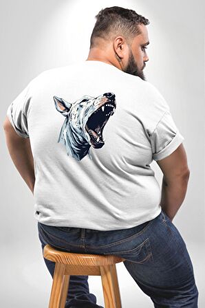 Bull Terier Köpek Havlama  Büyük Beden Beyaz Tişört Kadın Erkek Ünisex Sırt Baskılı