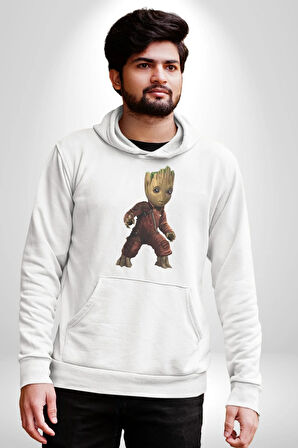Bebek Groot Guardians Galaxy  Kadın Erkek  Beyaz Kapüşonlu Sweatshirt Hoodie