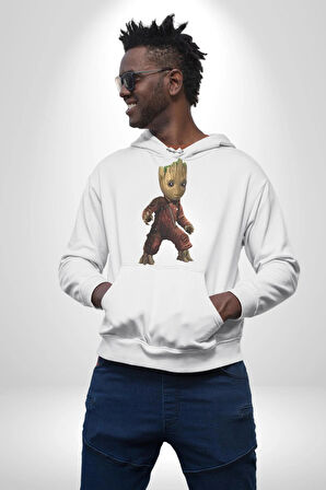 Bebek Groot Guardians Galaxy  Kadın Erkek  Beyaz Kapüşonlu Sweatshirt Hoodie