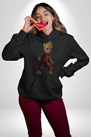 Bebek Groot Guardians Galaxy  Kadın Erkek  Siyah Kapüşonlu Sweatshirt Hoodie