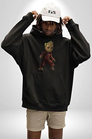 Bebek Groot Guardians Galaxy  Kadın Erkek  Siyah Kapüşonlu Sweatshirt Hoodie