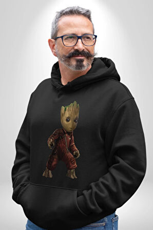 Bebek Groot Guardians Galaxy  Kadın Erkek  Siyah Kapüşonlu Sweatshirt Hoodie