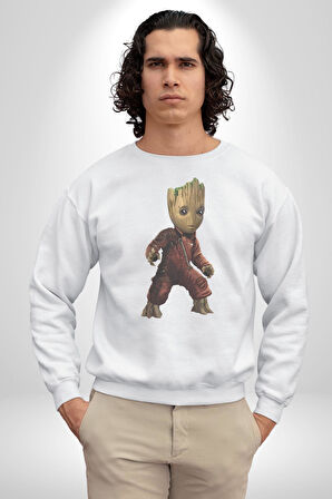 Bebek Groot Guardians Galaxy  Kadın Erkek  Beyaz Baskılı Sweatshirt 