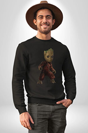 Bebek Groot Guardians Galaxy  Kadın Erkek  Siyah Baskılı Sweatshirt 