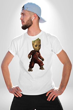 Bebek Groot Guardians Galaxy  Kadın Erkek Unisex Beyaz Organik Baskılı T-Shirt Penye Yüksek Kalite