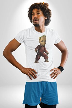 Bebek Groot Guardians Galaxy  Kadın Erkek Unisex Beyaz Organik Baskılı T-Shirt Penye Yüksek Kalite