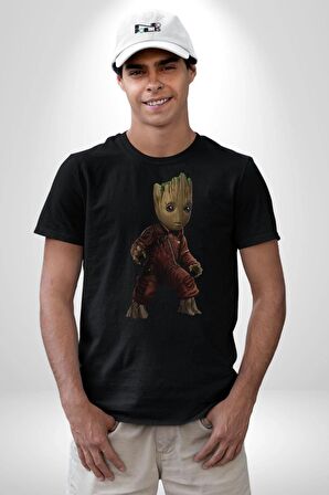 Bebek Groot Guardians Galaxy  Kadın Erkek Unisex Siyah Organik Baskılı T-Shirt Penye Yüksek Kalite