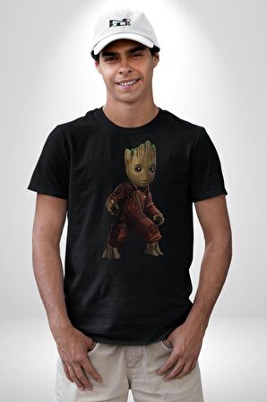 Bebek Groot Guardians Galaxy  Kadın Erkek Unisex Siyah Organik Baskılı T-Shirt Penye Yüksek Kalite