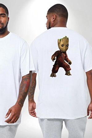 Bebek Groot Guardians Galaxy  Büyük Beden Beyaz Tişört Kadın Erkek Ünisex Sırt Baskılı