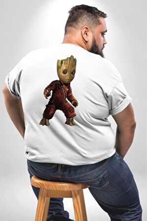 Bebek Groot Guardians Galaxy  Büyük Beden Beyaz Tişört Kadın Erkek Ünisex Sırt Baskılı