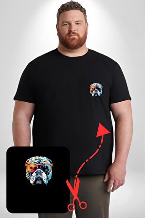 Bull Terier Köpek Gözlük Renkli  Siyah Büyük Beden Kadın Basic Minimal Baskılı Tişört