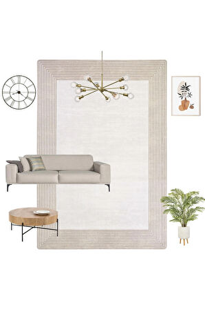 Modern Krem Bej Oturma Odası Halısı Ve Salon Halısı