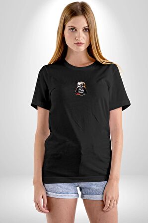 Darth Vader Kafatası Siyah Oversize Kadın Erkek Ön Orta Minimal Baskılı Tişört