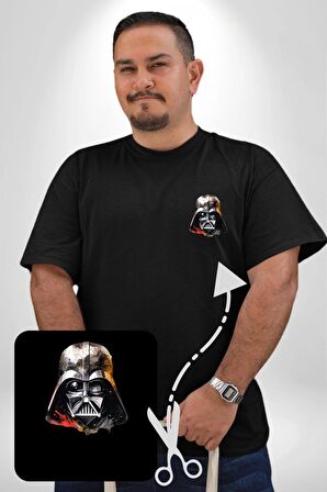 Darth Vader Kafatası Siyah Büyük Beden Kadın Basic Minimal Baskılı Tişört