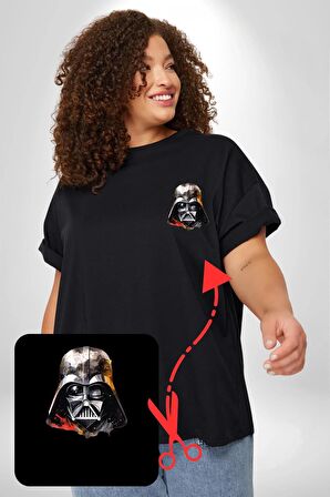 Darth Vader Kafatası Siyah Büyük Beden Kadın Basic Minimal Baskılı Tişört
