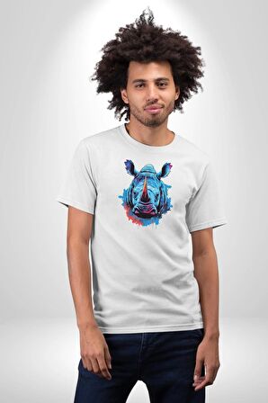 Su Aygırı Hipopotamo Renkli Kadın Erkek Unisex Beyaz Organik Baskılı T-Shirt Penye Yüksek Kalite