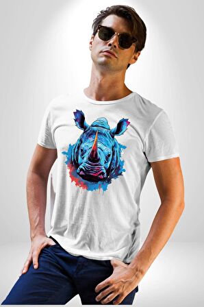 Su Aygırı Hipopotamo Renkli Kadın Erkek Unisex Beyaz Organik Baskılı T-Shirt Penye Yüksek Kalite