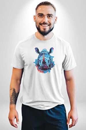 Su Aygırı Hipopotamo Renkli Kadın Erkek Unisex Beyaz Organik Baskılı T-Shirt Penye Yüksek Kalite