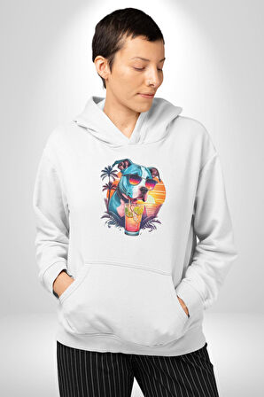 Tatil Köpek Soğuk Kokteyl İçeçek Kadın Erkek  Beyaz Kapüşonlu Sweatshirt Hoodie
