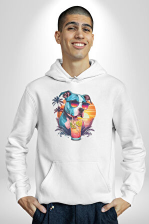 Tatil Köpek Soğuk Kokteyl İçeçek Kadın Erkek  Beyaz Kapüşonlu Sweatshirt Hoodie