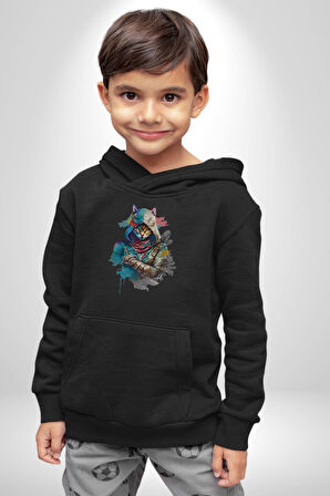 Kedi Assassin's Creed  Kadın Erkek  Siyah Kapüşonlu Sweatshirt Hoodie