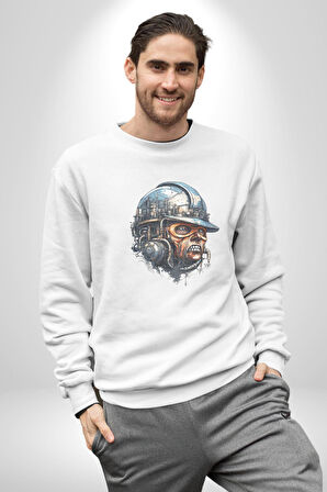 Kafamın İçindeki Lağım  Kadın Erkek  Beyaz Baskılı Sweatshirt 
