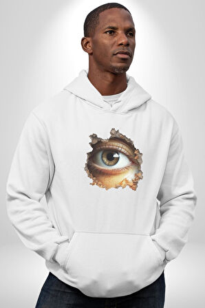 Duvardan Biri Bizi Gözetliyor Kadın Erkek  Beyaz Kapüşonlu Sweatshirt Hoodie