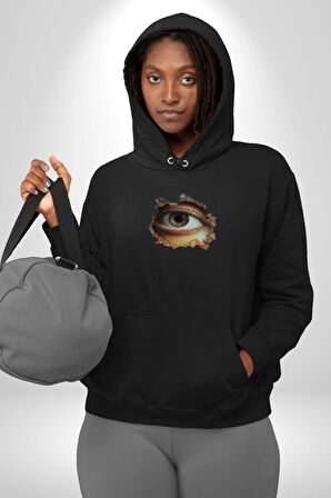 Duvardan Biri Bizi Gözetliyor Kadın Erkek  Siyah Kapüşonlu Sweatshirt Hoodie