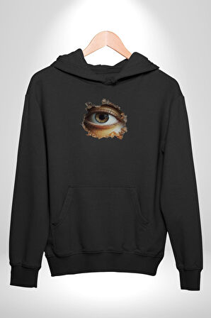 Duvardan Biri Bizi Gözetliyor Kadın Erkek  Siyah Kapüşonlu Sweatshirt Hoodie