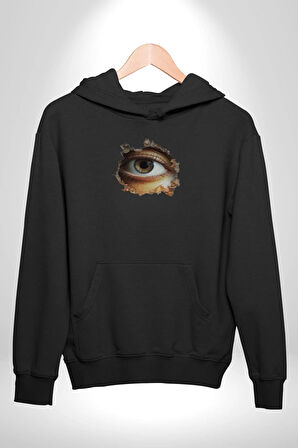 Duvardan Biri Bizi Gözetliyor Kadın Erkek  Siyah Kapüşonlu Sweatshirt Hoodie
