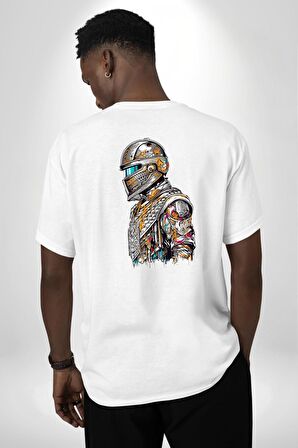 Star Wars The Mandalorian   Beyaz Oversize Kadın Erkek Ön ve Sırt Baskılı Tişört