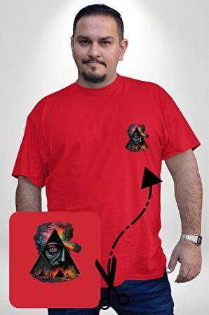 Pink Floyd Göz Piramit Kırmızı Büyük Beden Kadın Basic Minimal Baskılı Tişört