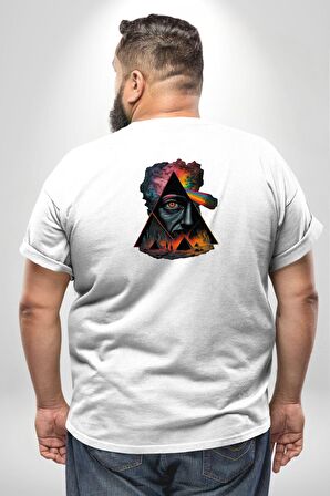 Pink Floyd Göz Piramit Büyük Beden Beyaz Tişört Kadın Erkek Ünisex Sırt Baskılı