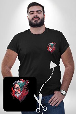 Santa Cool Gözlüklü Siyah Büyük Beden Kadın Basic Minimal Baskılı Tişört